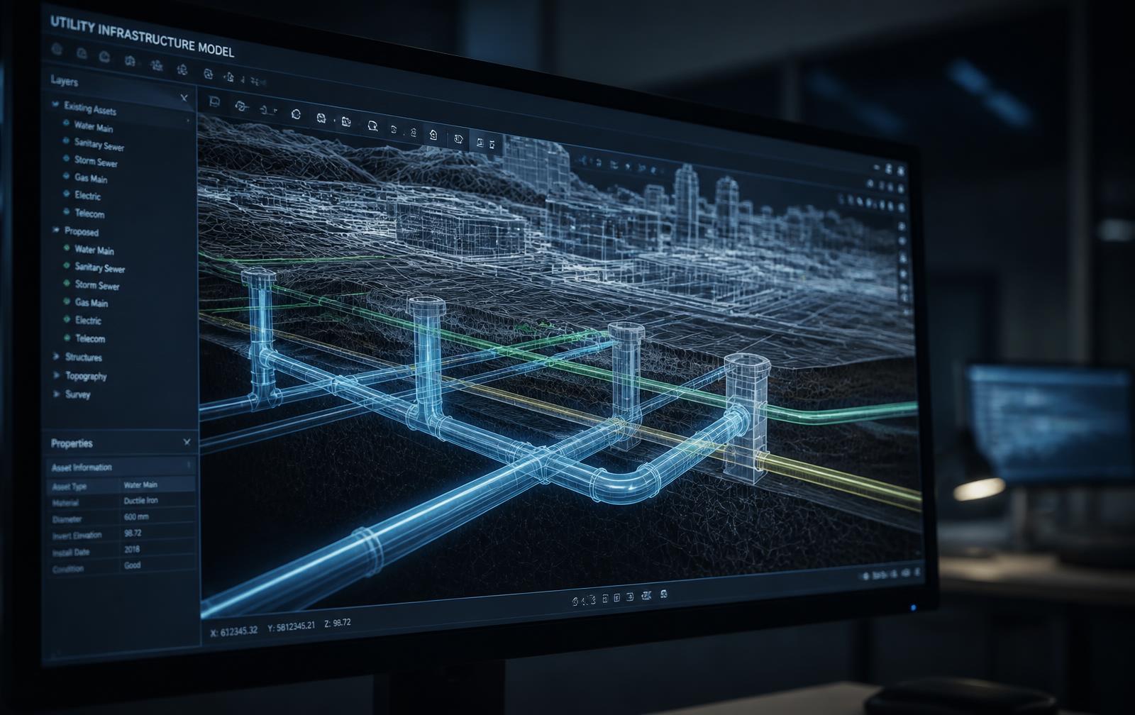 3D utility infrastructure model on an engineering workstation